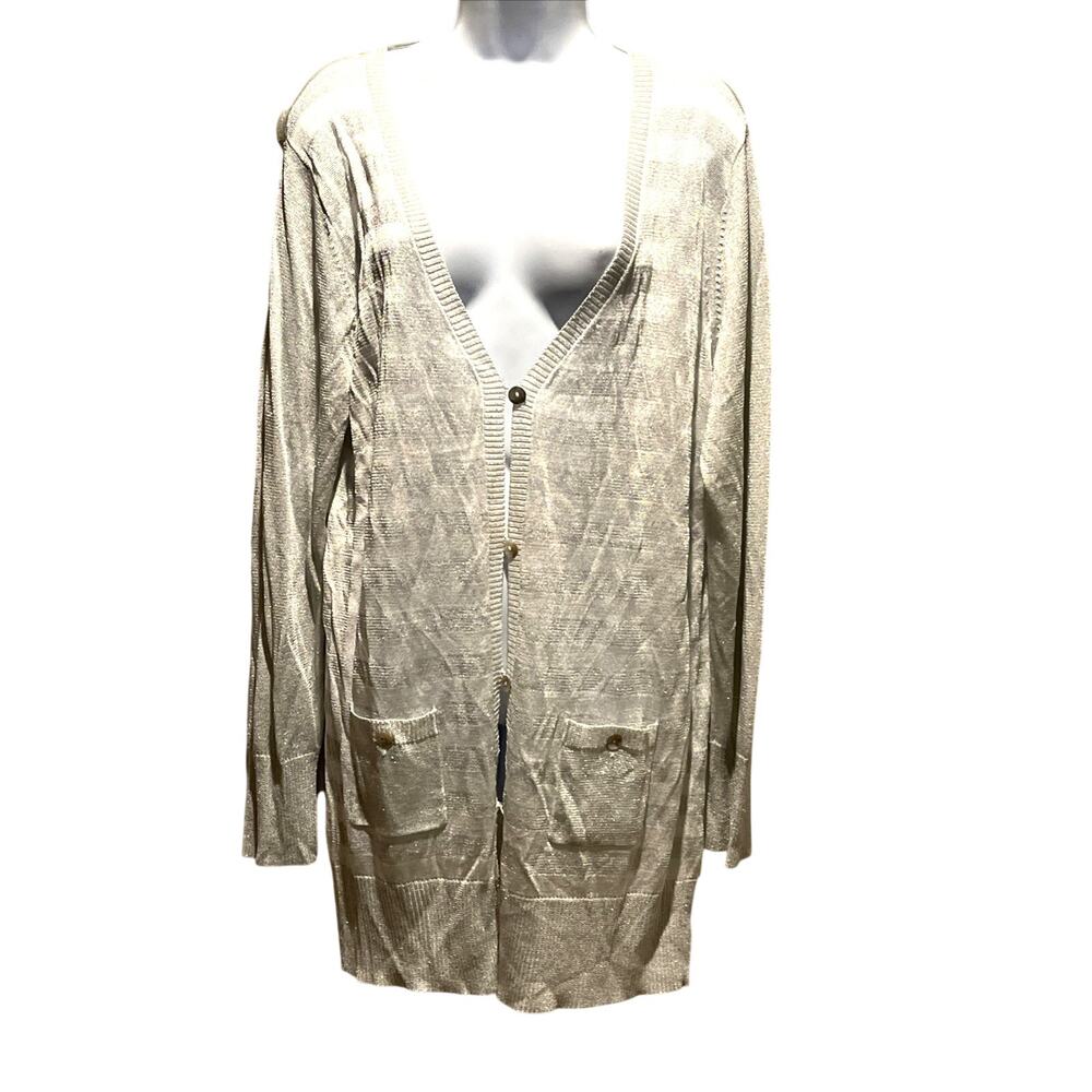 Adolfo Vintage Silver White Metallic Button Cardigan Size L